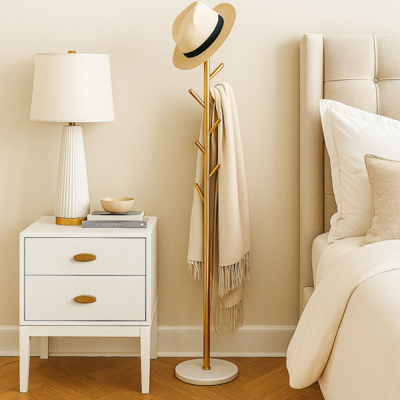 Modern Floor-Standing Clothes Rack with Marble Base - 170 cm - Gold