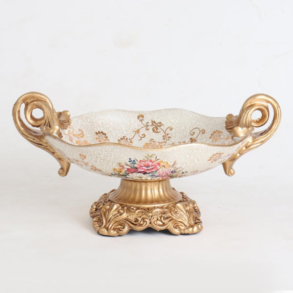 Decorative Resin Serving Plate - 37 cm - Gold and Off-White