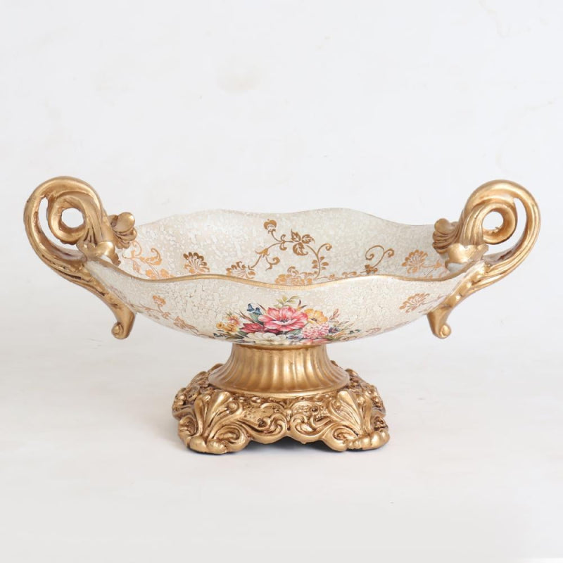 Decorative Resin Serving Plate - 37 cm - Gold and Off-White