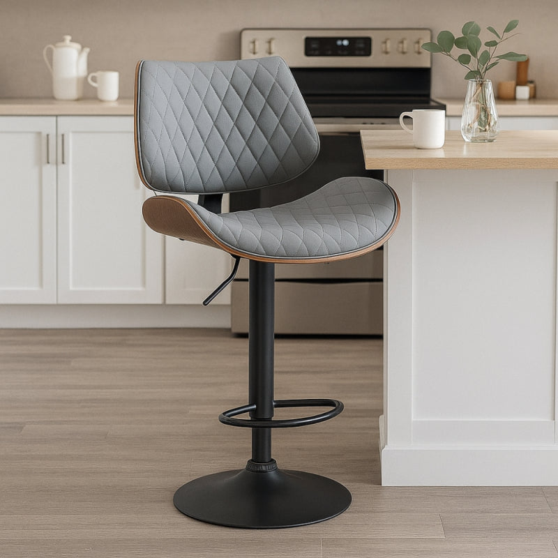Bar Chair with Padded Design and Adjustable Metal Base - 39x52x117 cm