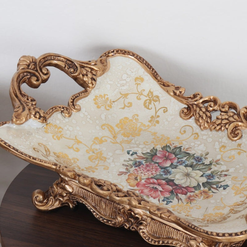 Ceramic Ornament with Gold Edges - 39x23x12 cm - Beige and Gold