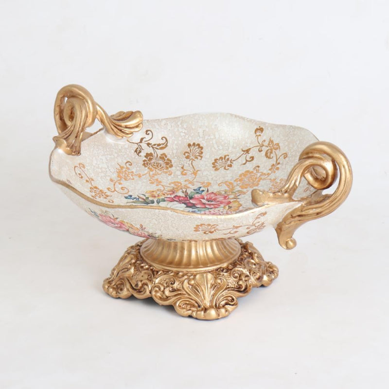 Decorative Resin Serving Plate - 37 cm - Gold and Off-White