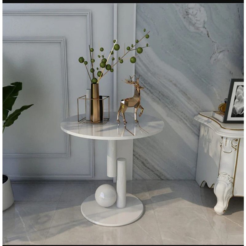 Wooden Marble and Iron Side Table by Alhome - 50x55 cm