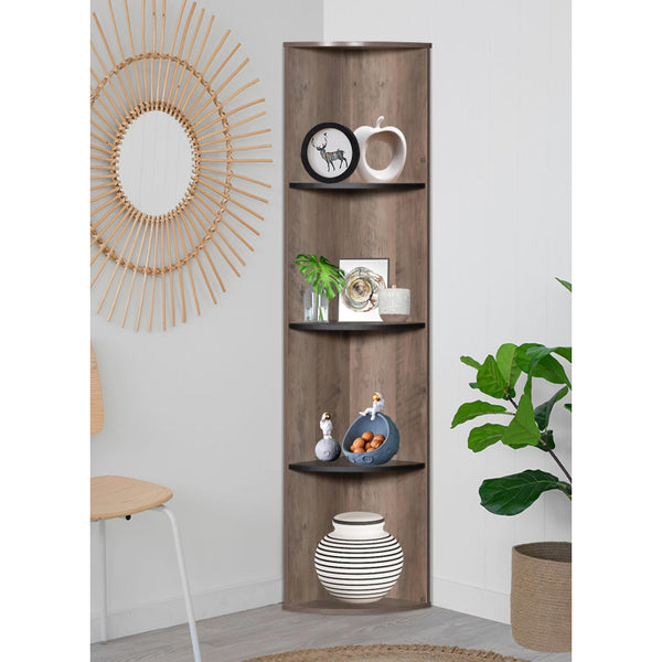 Corner Shelving Unit With 4 Curved Shelves By Baity - Gray & Brown