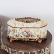 Decorative Ceramic Tissue Box - 28×15×13 cm - Beige and Gold