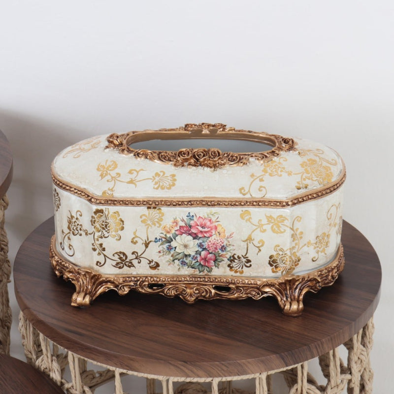 Decorative Ceramic Tissue Box - 28×15×13 cm - Beige and Gold