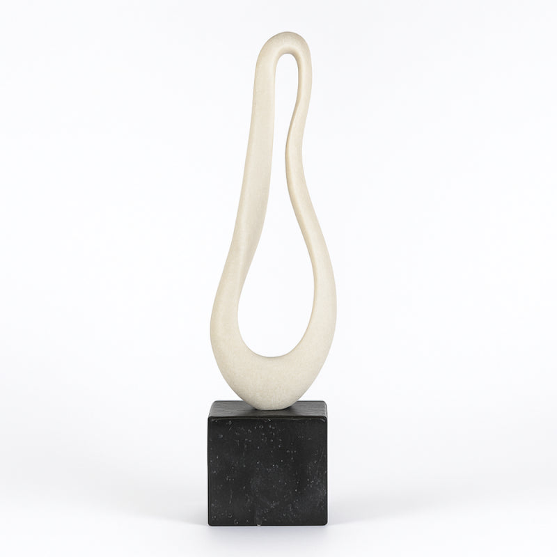 Modern Sculpture with Elegant Base - Beige and Black - 14x14x67 cm