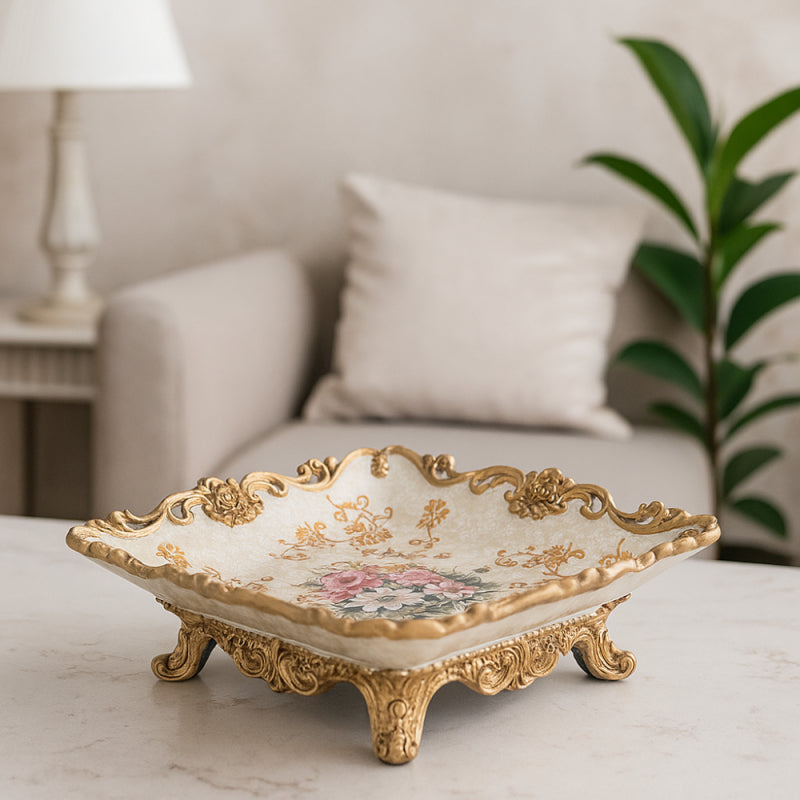 Decorative Plate with a Classic Design and Elegant Gold Accents - 28x28x19 cm