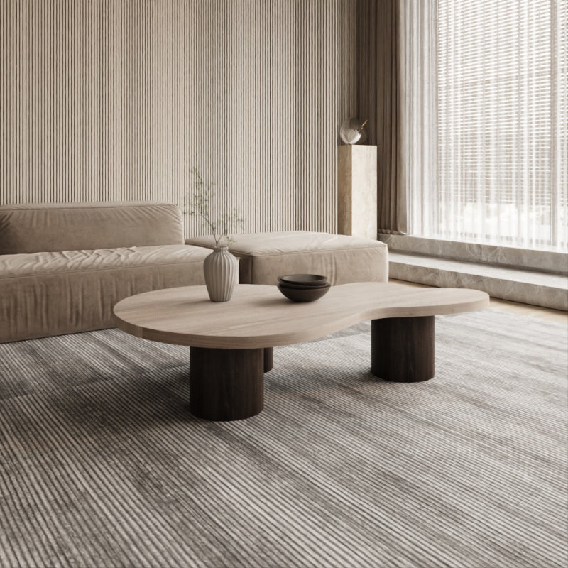 Elegant Coffee Center Table Marble Treventino and Wood by Alhome - 95x34x85 cm