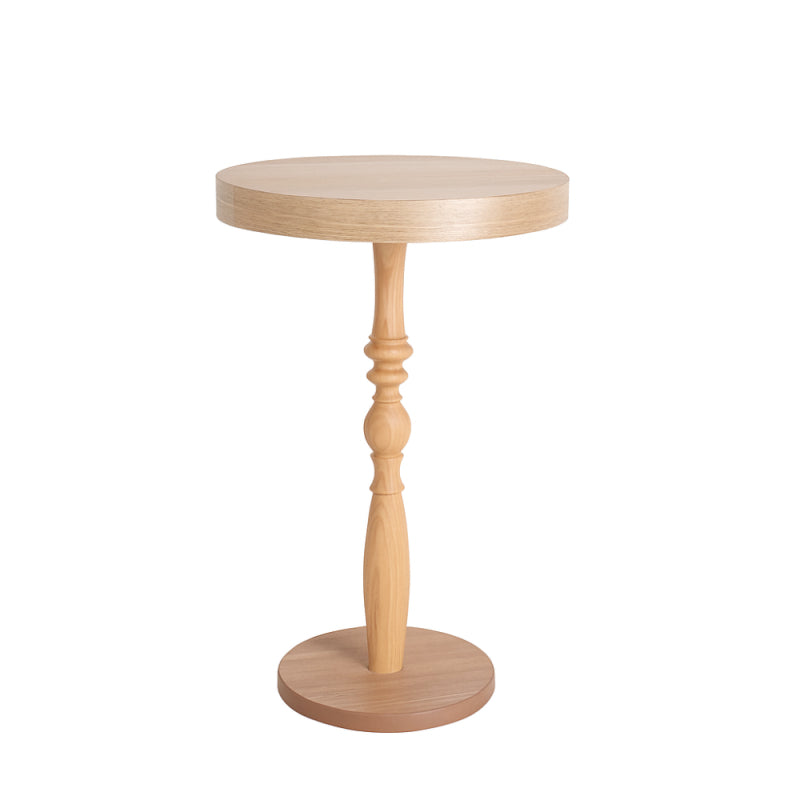 Elegant Wooden Round Side Table with Carved Base - 35 cm