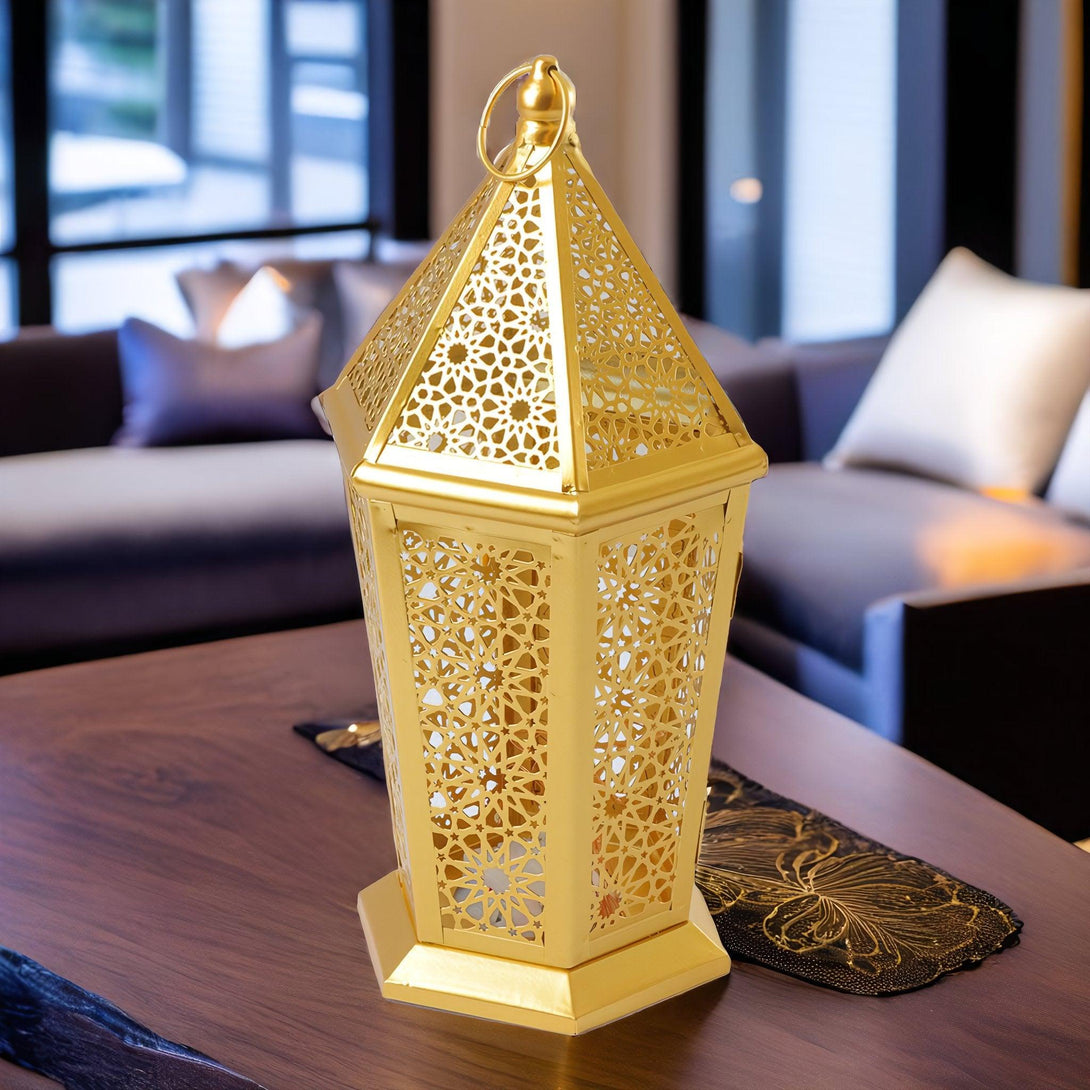 Family Ship Iron Ramadan lantern with golden lighting - ALHOME