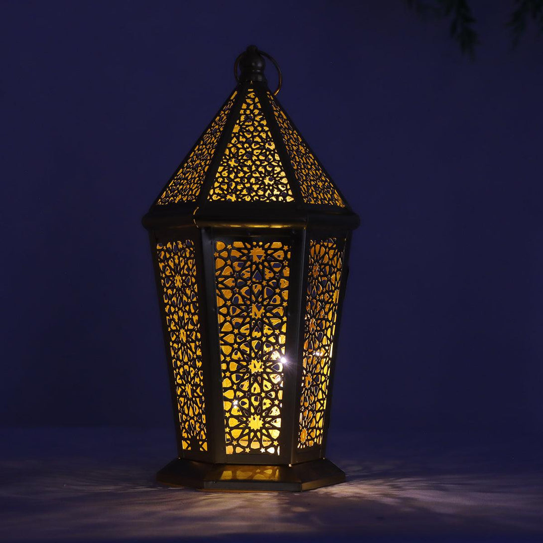 Family Ship Iron Ramadan lantern with golden lighting - ALHOME