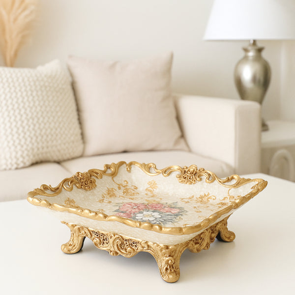 Decorative Plate with a Classic Design and Elegant Gold Accents - 28x28x19 cm