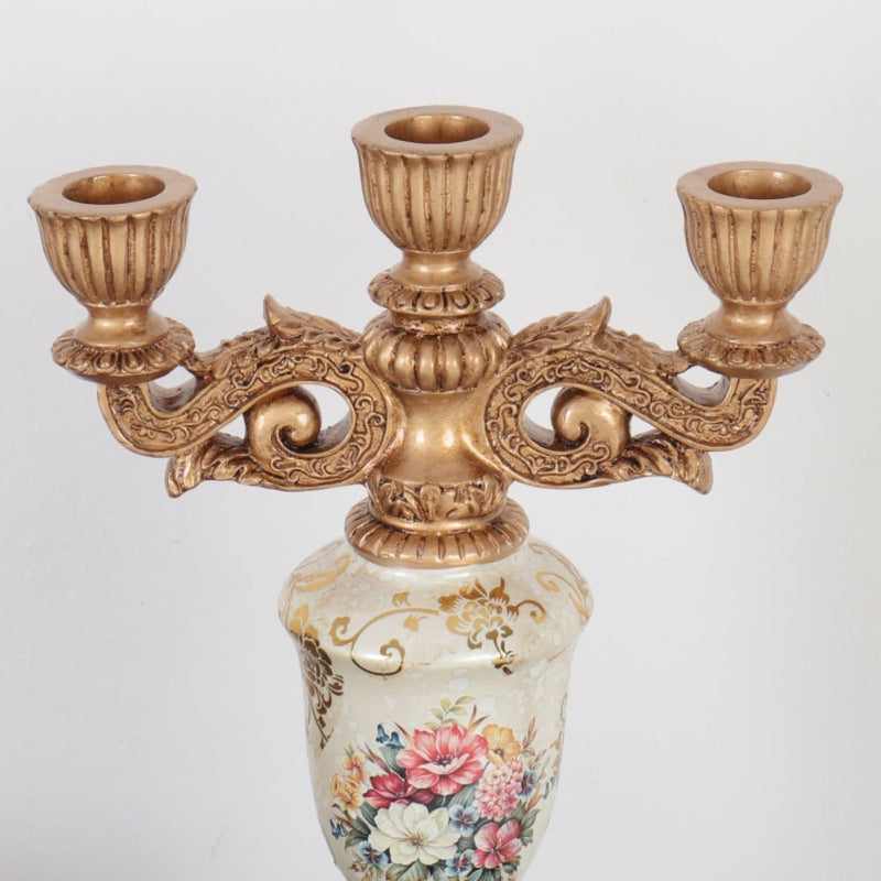 Decorative Ceramic Candlestick - 21x14x34 cm - Beige and Gold