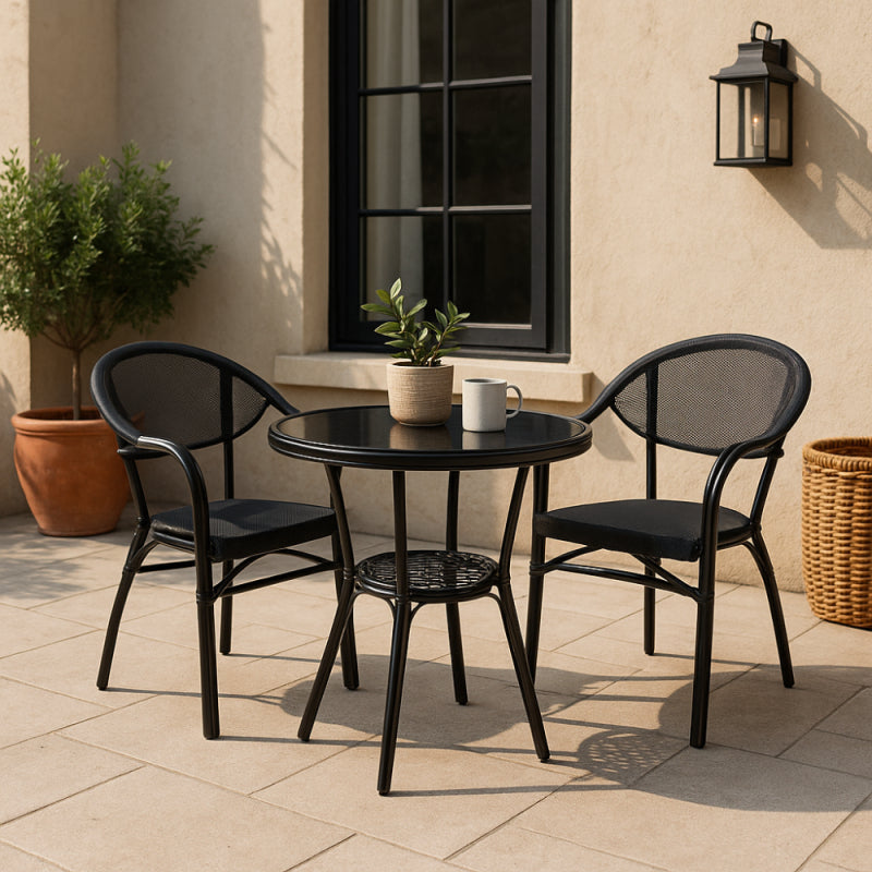 Metal Table and Two Chair Outdoor Set - Black