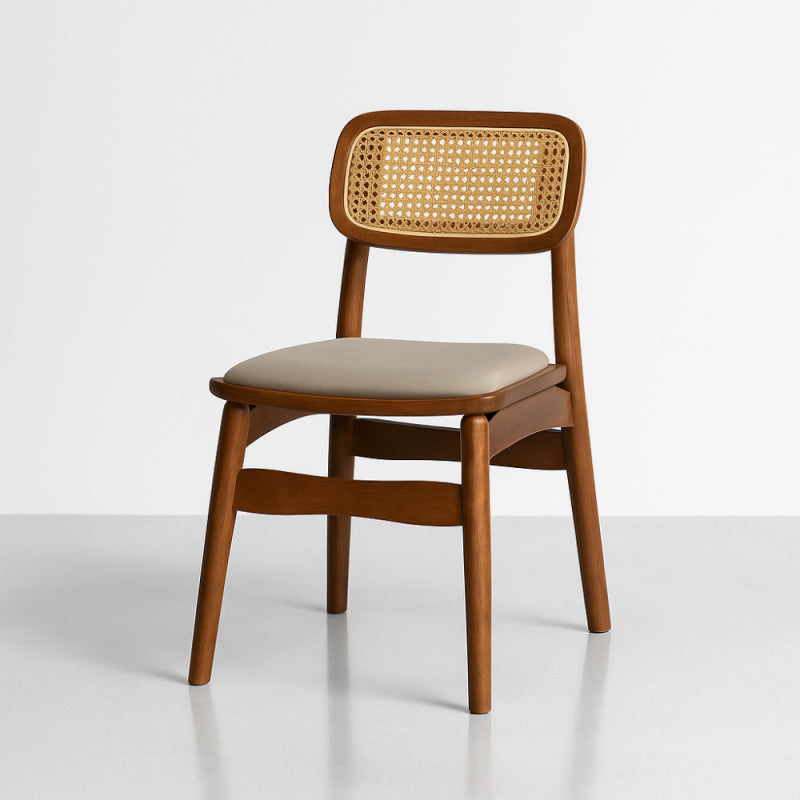 Wooden Chair with Natural Straw Back and Padded Seat - 42x42x80 cm