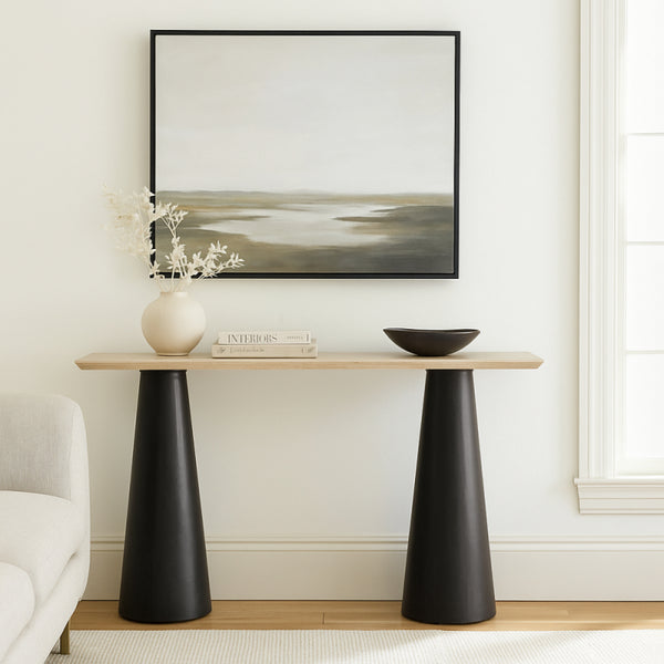 Stylish Console with Conical Wooden Base - 140x40x80 cm