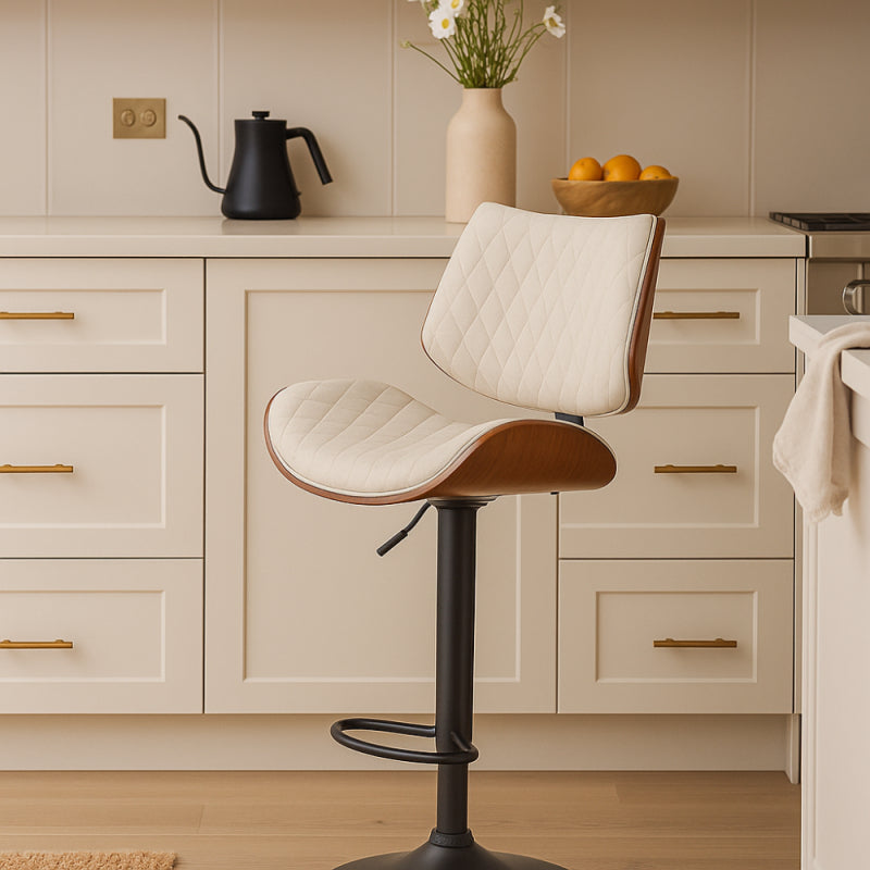 Bar Chair with Padded Design and Adjustable Metal Base - 39x52x117 cm