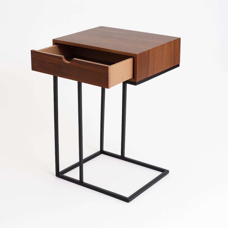 Modern Side Table with Drawer and Metal Base - 40x30x60 cm