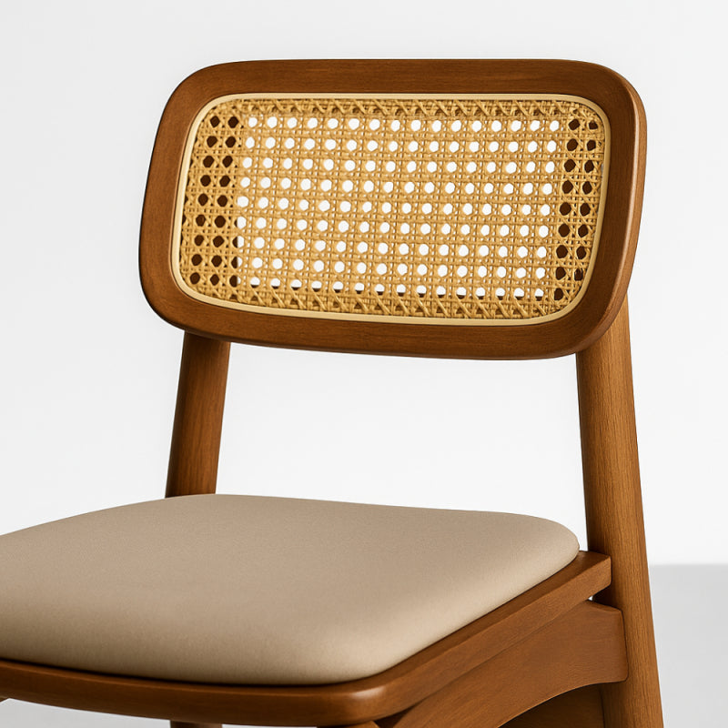 Wooden Chair with Natural Straw Back and Padded Seat - 42x42x80 cm