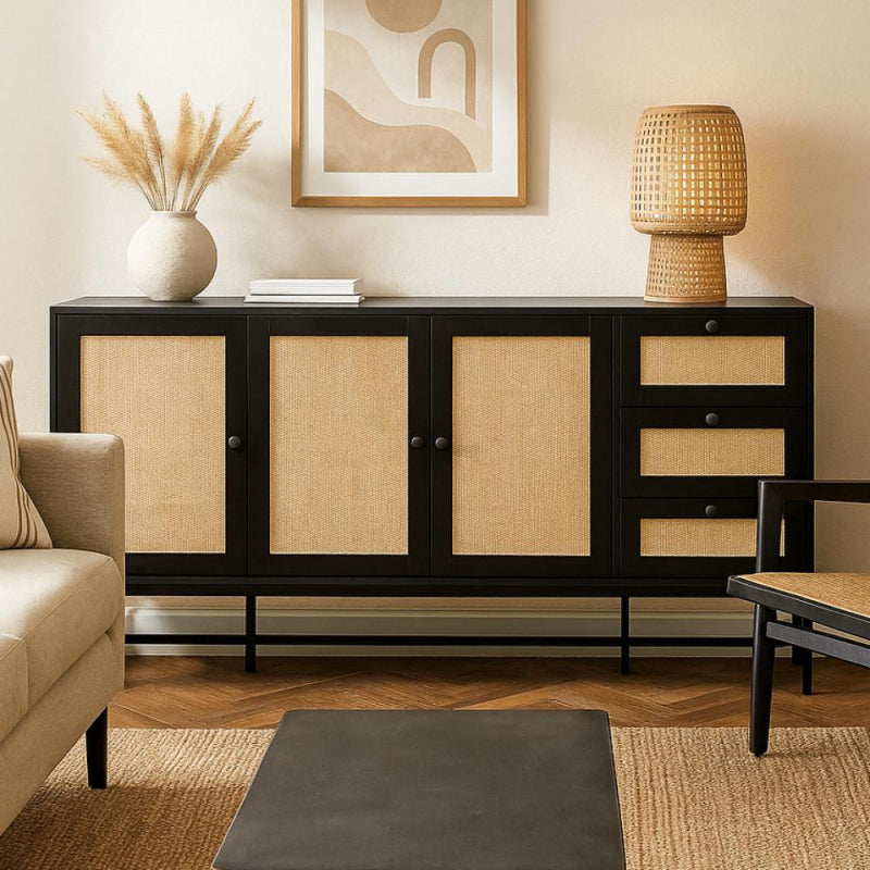 طاولة كونسول خشبية أنيقة بأرجل حديدية وأدراج متعددة - 160 × 40 × 85 سم