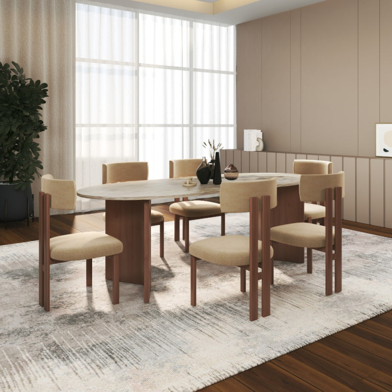 Elegant Dining Table Marble and Wood by Alhome - 160x74x70 cm
