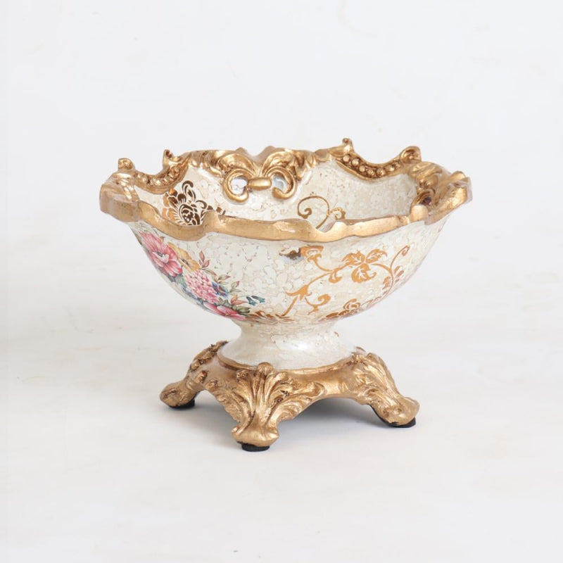 Decorative Resin Serving Plate - 17 cm - Gold and Off-White