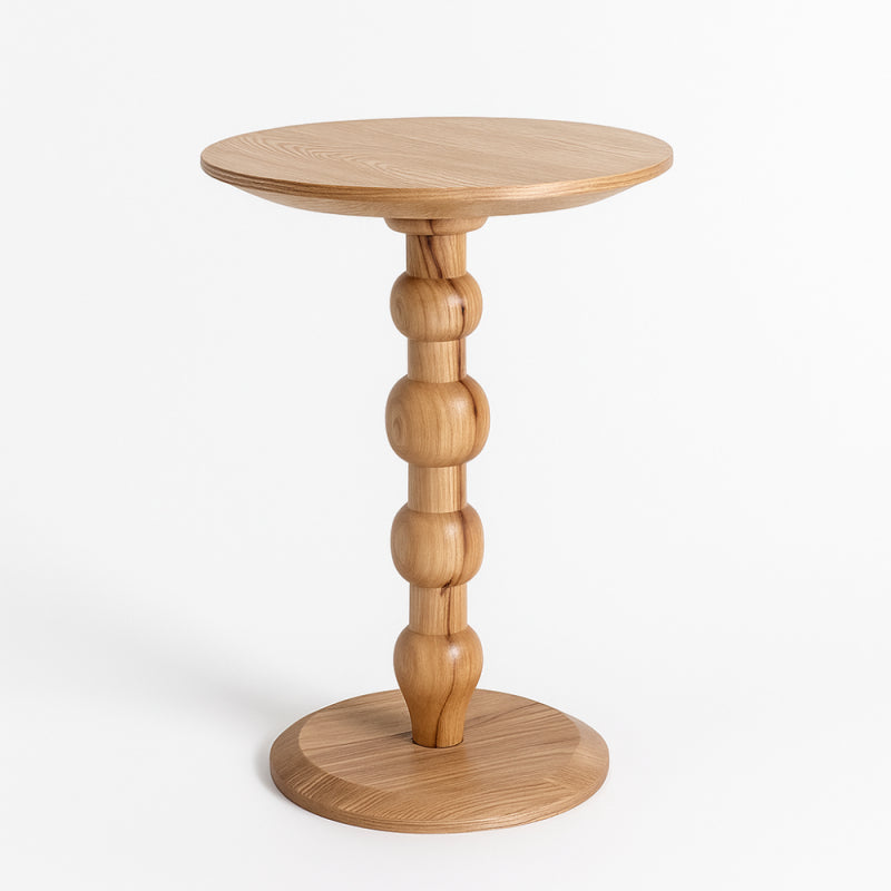 Elegant Round Wooden Side Table with Carved Base - 40 cm - Brown