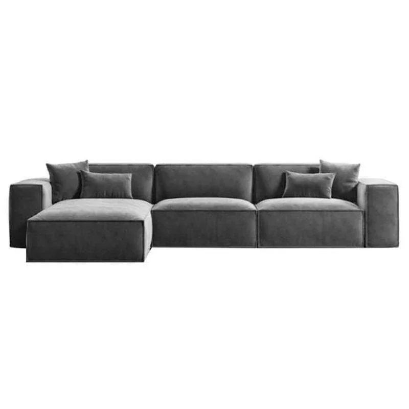 كنبة مخملية رمادية أنيقة على شكل حرف L - موديل 90x250x170x45 سم - خشب سويدي  - 110111028