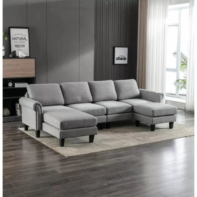 Linen U-Shaped Sofa By Alhome - 270x150x85x85 cm