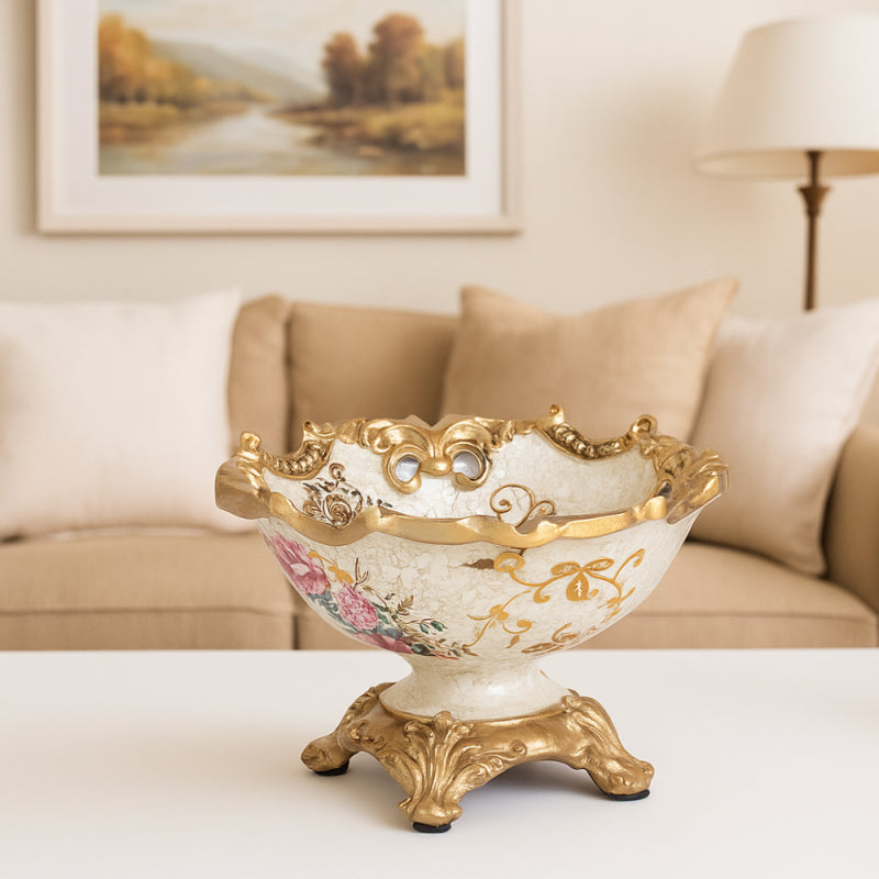 Decorative Resin Serving Plate - 17 cm - Gold and Off-White