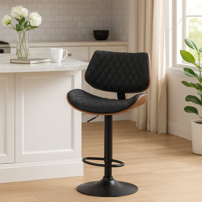 Bar Chair with Padded Design and Adjustable Metal Base - 39x52x117 cm