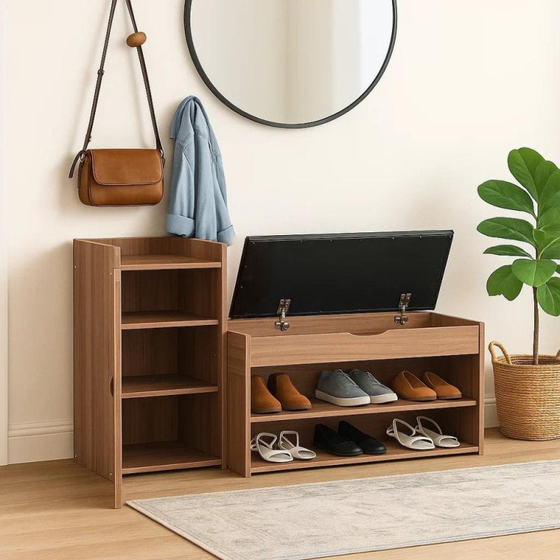 Stylish and Practical Wardrobe with Side Shelves - Brown - 2 Pieces