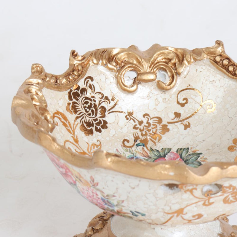 Decorative Resin Serving Plate - 17 cm - Gold and Off-White
