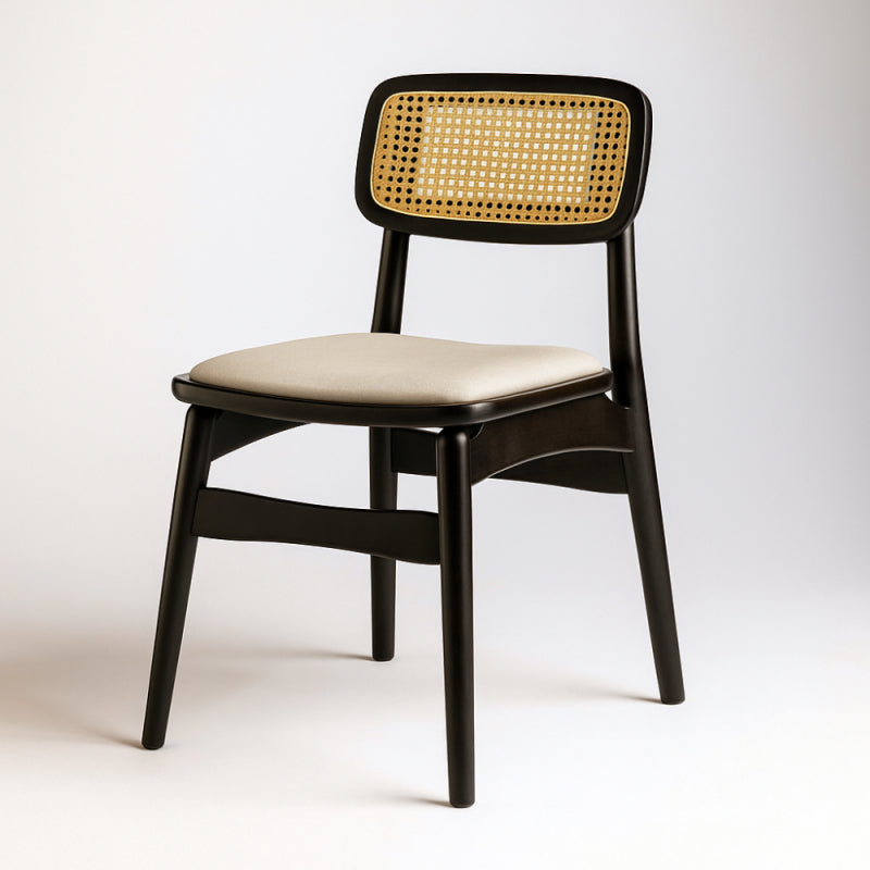 Wooden Chair with Natural Straw Back and Padded Seat - 42x42x80 cm