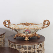 Luxury Ceramic Plate with Gold Handles - 43x26x17 cm - Beige and Gold