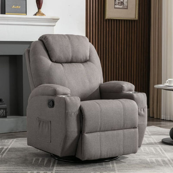 Rocking and Swivel Canvas Recliner with Cup Holder By Family Ship - Dark Gray - 79x70x105 cm