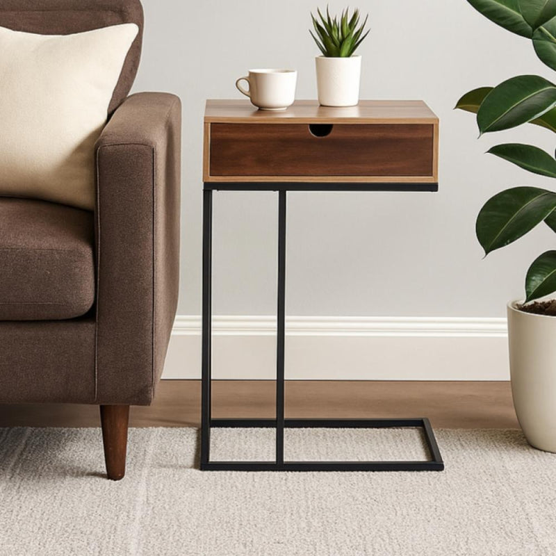 Modern Side Table with Drawer and Metal Base - 40x30x60 cm