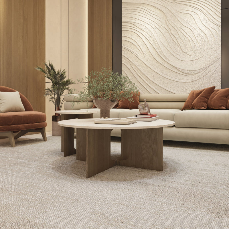 Elegant Coffee Center Table Marble and Wood by Alhome - 95x34x95 cm