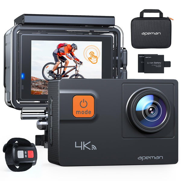 Apeman Action Camera 4K 60fps video & 20MP photos 2 inch IPS real-color touchscreen ,Robust & 40M waterproof ,Wireless remote control ,loop video ,time lapse, slow motion - ALHOME