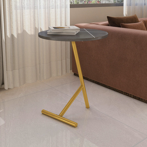 طاولة جانبية لون رمادي وذهبي - 36x35x53 سم من الهوم