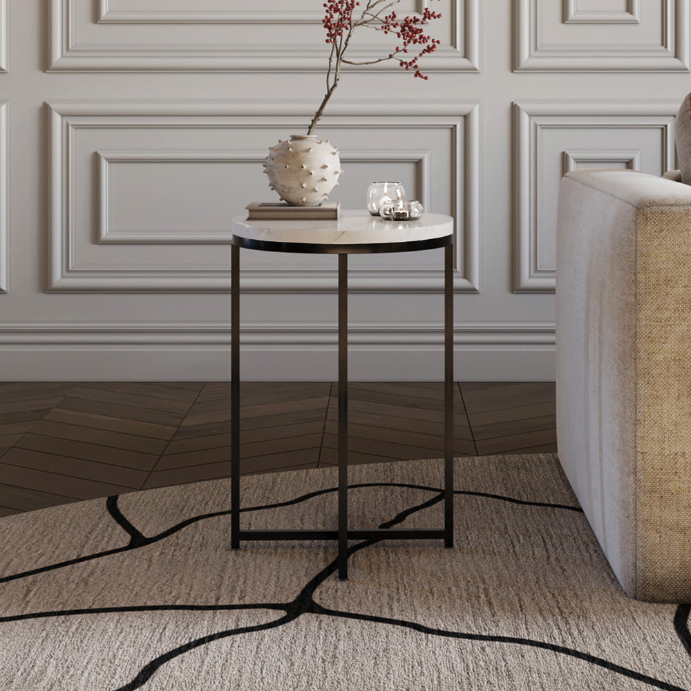 طاولة جانبية لون أسود وأبيض - 45x55 سم  - AL-1026