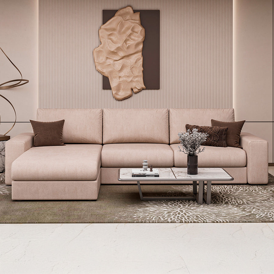 Alhome L-Shaped Sofa – Beige Linen - Swedish Wood 260x170x85x90 cm