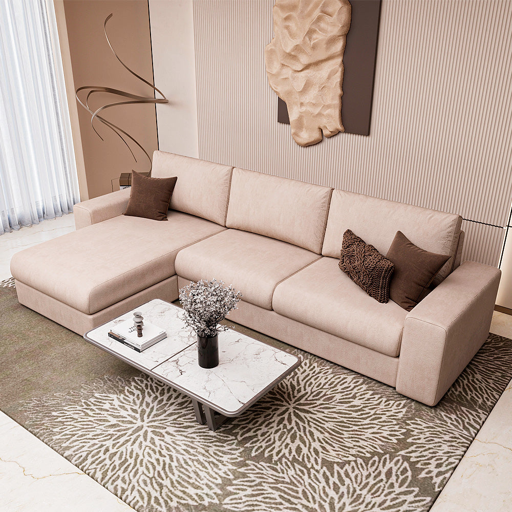 Alhome L-Shaped Sofa – Beige Linen - Swedish Wood 260x170x85x90 cm