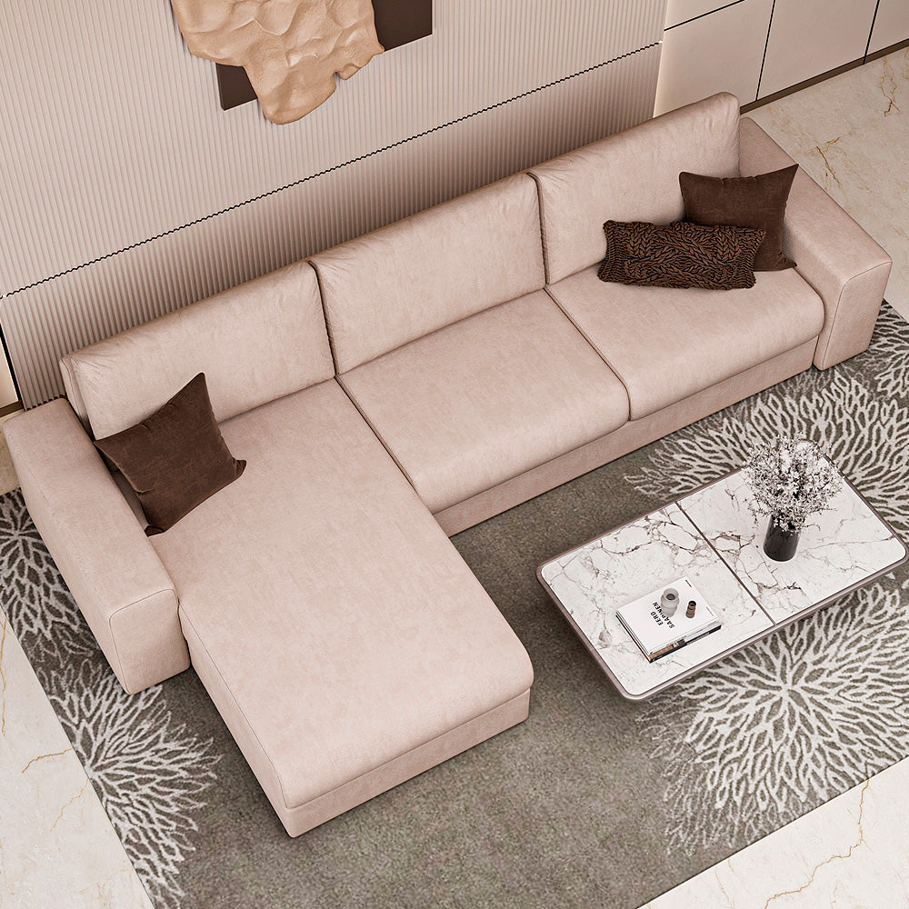 Alhome L-Shaped Sofa – Beige Linen - Swedish Wood 260x170x85x90 cm