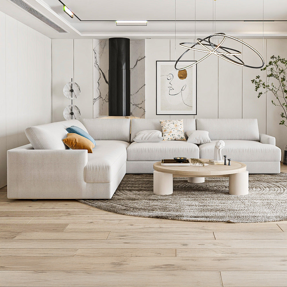 Linen & Swedish Wood L-Shape Sofa by Alhome - 300x 250 cm - Beige