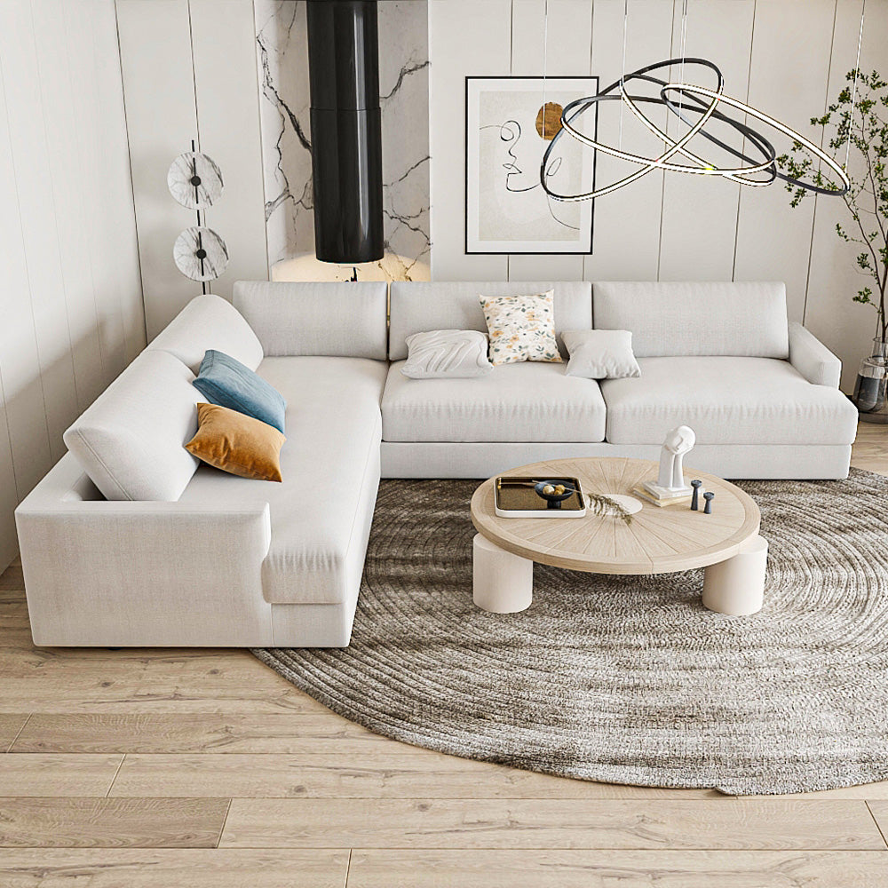 Linen & Swedish Wood L-Shape Sofa by Alhome - 300x 250 cm - Beige