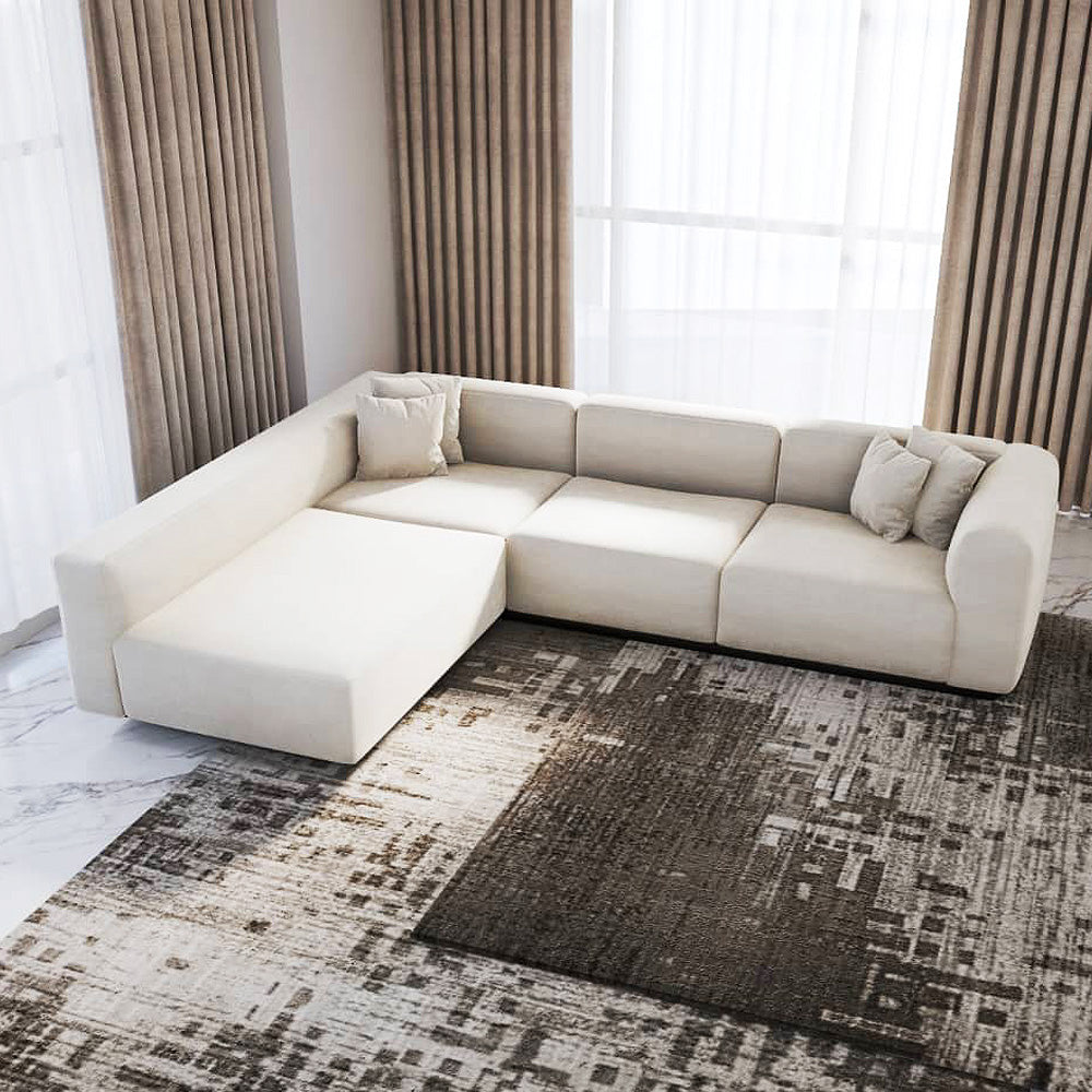 Linen and Swedish Wood L-Shape Sofa by Alhome - Off-white