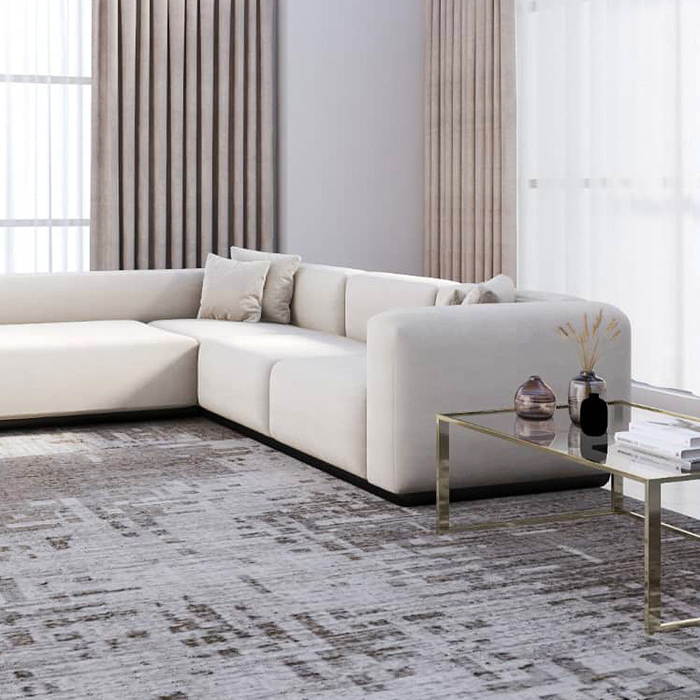 Linen and Swedish Wood L-Shape Sofa by Alhome - Off-white
