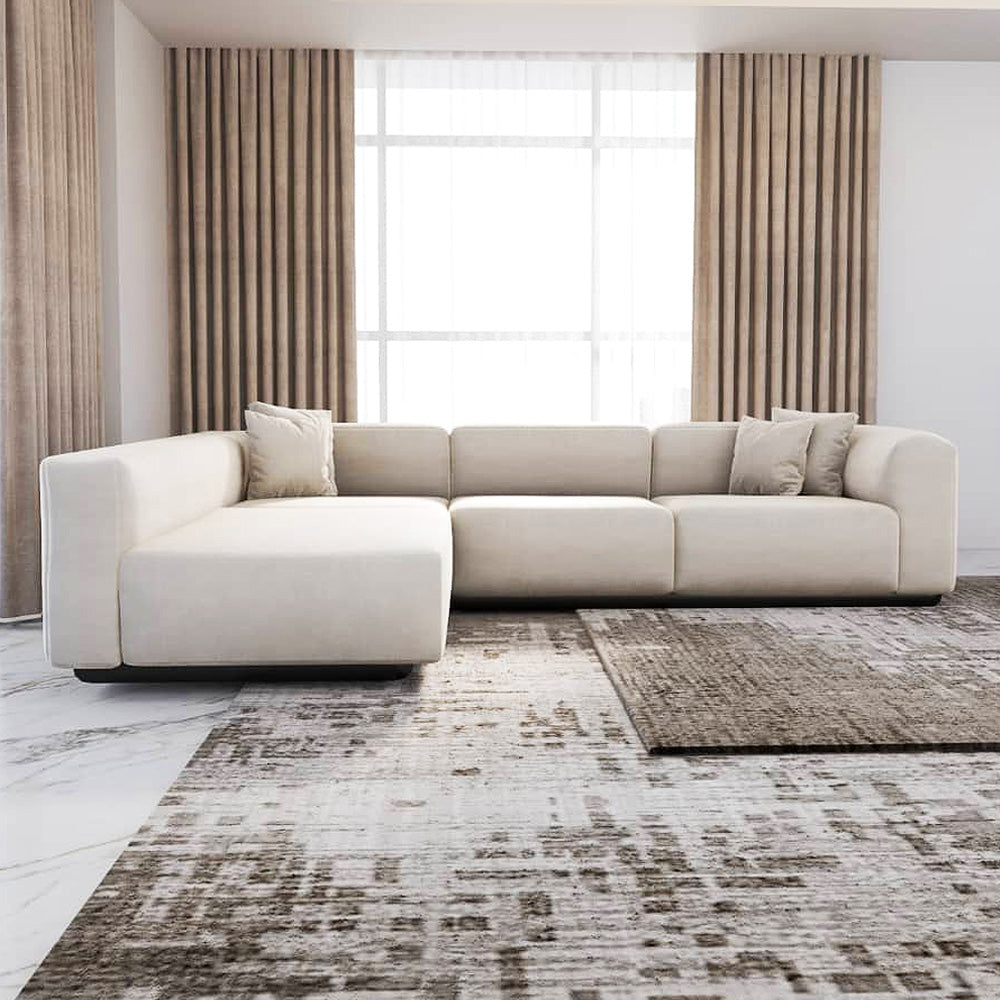 الهوم كنبة زاوية بمقاس من الكتان والخشب السويدي - اوف وايت